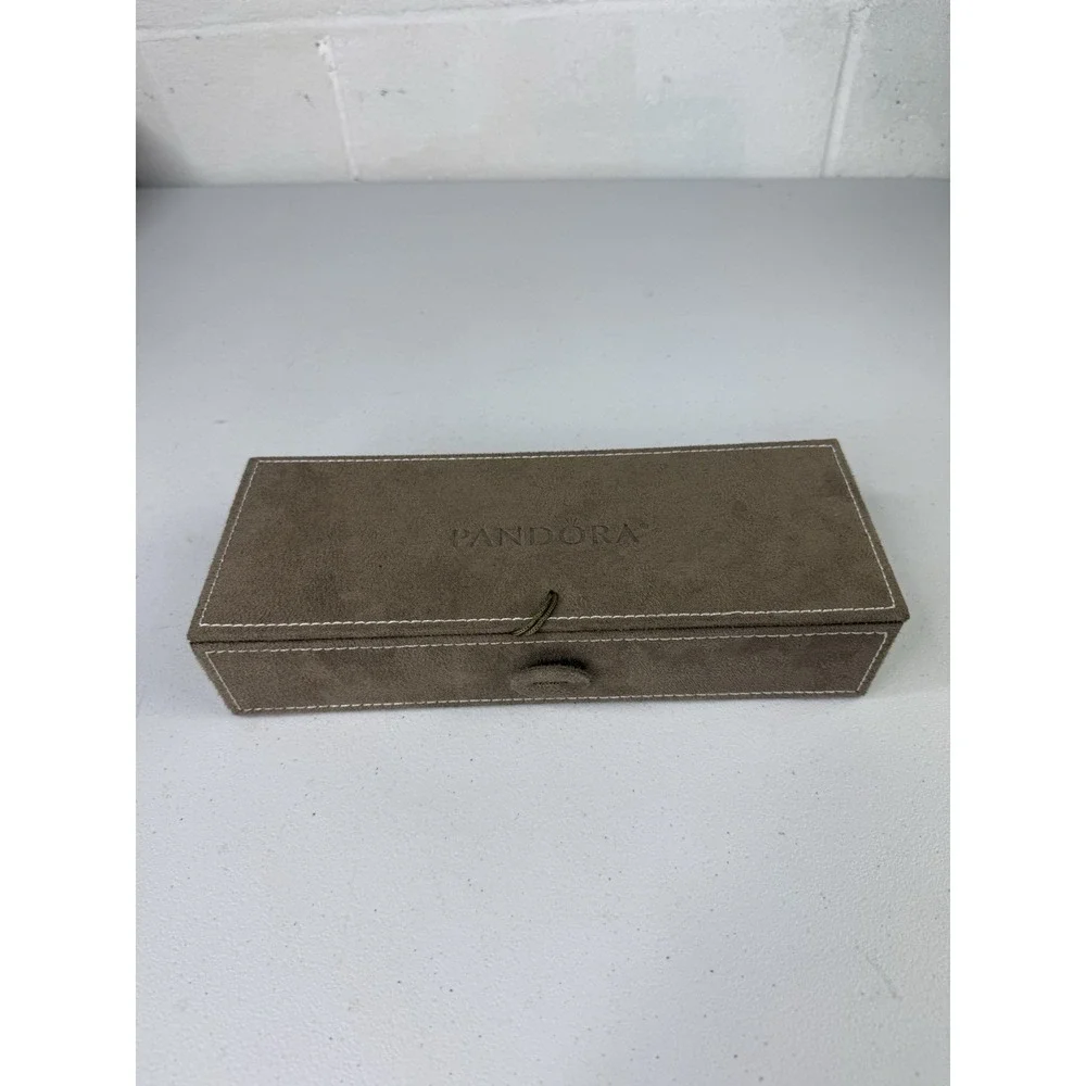 Authentic Pandora Suede Tan Jewelry Box With Inserts And Tie Down Closure Chrty